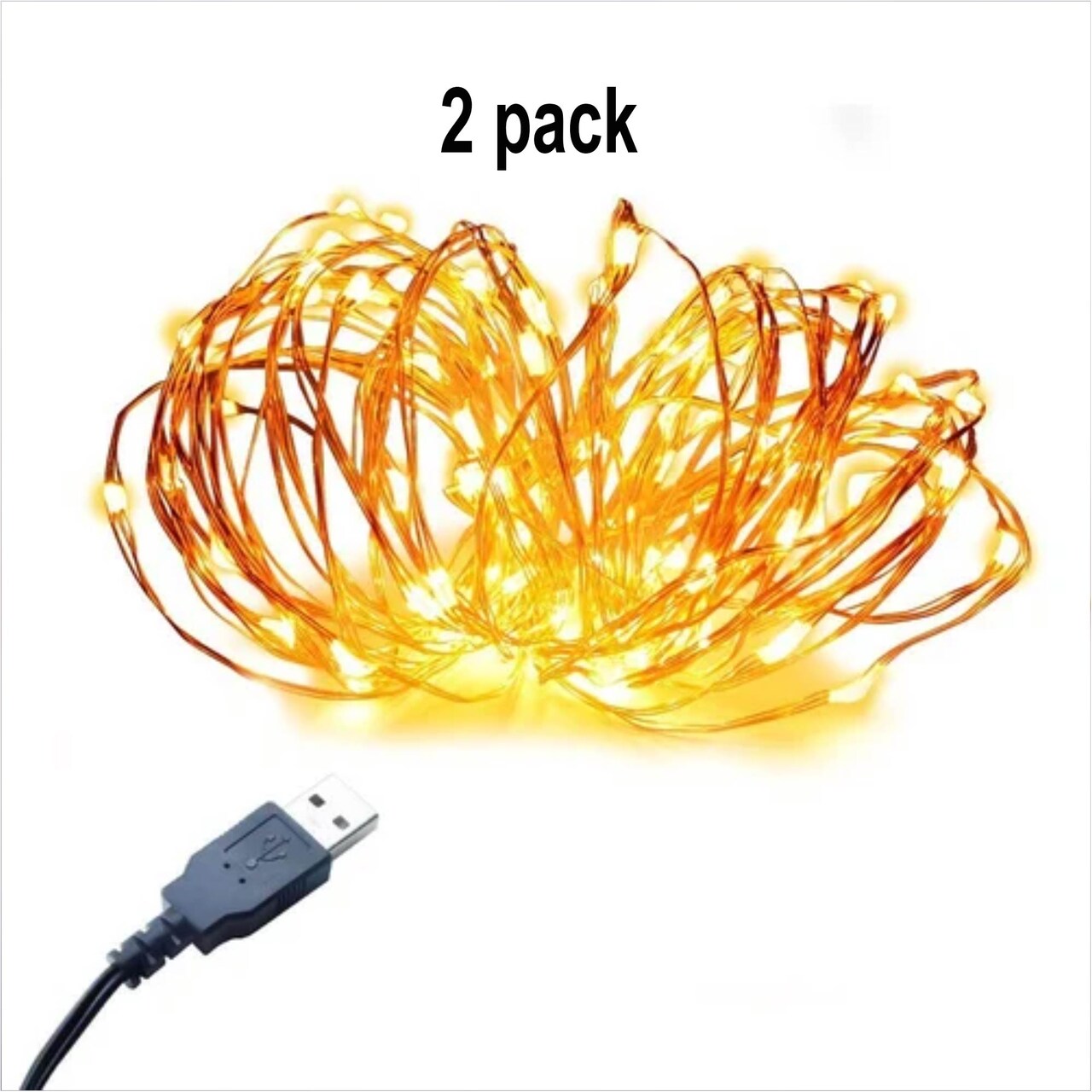32ft USB Fairy String Lights — 100 LEDs on Bendable Natural Copper Wire
